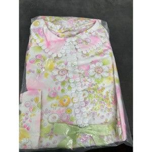 Vintage Lady Weldon Long Nightgown Large Green Pink Embroidered Long Sleeve